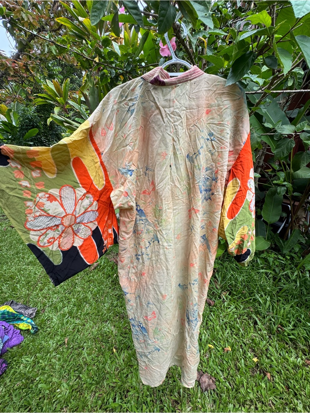 Floral Kimono-Style Top in Orange, Green & Cream